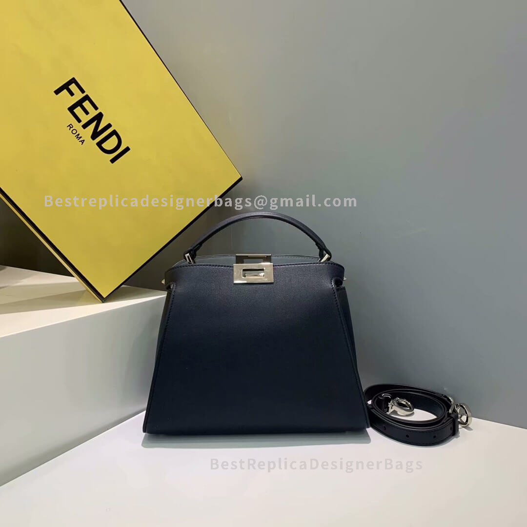 Fendi Peekaboo Iconic Essentially Black And Blue Leather Bag 302